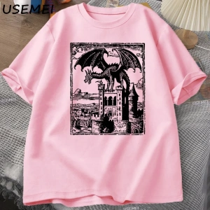Ejderha Vintage Koyu Grafik T Shirt 90s Retro Y2k Tshirt Baskı Büyük Boy T-shirt Kadın Erkek  3024