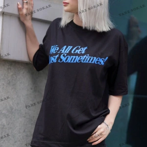 Ekru Baskılı Oversize Tişört