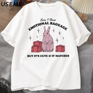 Emin ben duygusal bagaj komik T Shirt kadın erkek Vintage tavşan Teeyaz k 2836