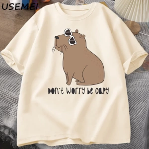 Endişelenmeyin Capy müthiş sevimli Capybara T-shirt adam rahat pamuk yaz T Shirt kısa kollu b 2955