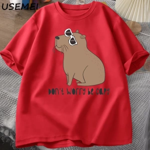 Endişelenmeyin Capy müthiş sevimli Capybara T-shirt adam rahat pamuk yaz T Shirt kısa kollu b 2955