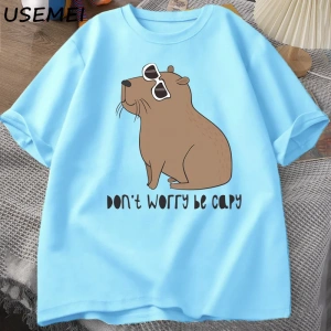 Endişelenmeyin Capy müthiş sevimli Capybara T-shirt adam rahat pamuk yaz T Shirt kısa kollu b 2955
