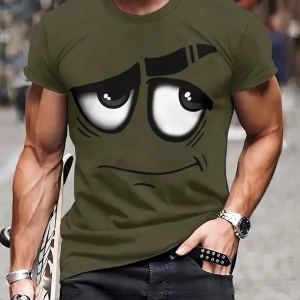 Erkek 3D Grafik Tişört, Rahat Polyester Yuvarlak Yaka Tişört, Makinede Yıkanabilir