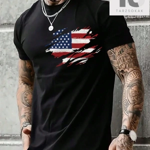 Erkek Amerikan Bayrağı Baskılı Tişört