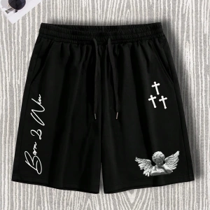 Erkek Angel & Letter Grafik Bağcıklı Bel Şortu