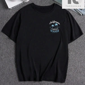 Erkek Araba Ve Dalga Desenli Yuvarlak Yaka Tişört