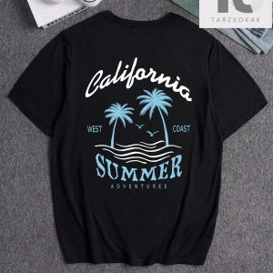 Erkek Araba Ve Dalga Desenli Yuvarlak Yaka Tişört