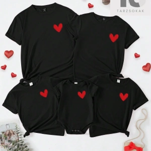 Erkek Aşk Kalp Baskılı Yuvarlak Yaka Kısa Kollu Tişört