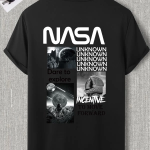 Erkek Astronot Ve Slogan Grafik Tişört