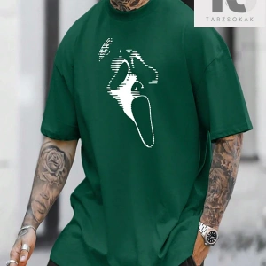 Erkek Ayı ve Mektup Baskı Yuvarlak Yaka Kısa Kollu Tişört