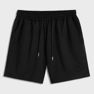 Erkek Bağcıklı Bel Düz Spor Şortu Sweat Düz Siyah Temel