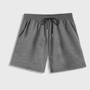 Erkek Bağcıklı Bel Düz Spor Şortu Sweat Düz Siyah Temel