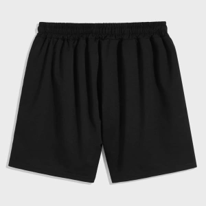 Erkek Bağcıklı Bel Düz Spor Şortu Sweat Düz Siyah Temel