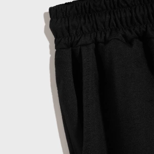Erkek Bağcıklı Bel Düz Spor Şortu Sweat Düz Siyah Temel