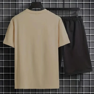 Erkek BejLos Angeles Baskılı Basic Oversize T-Shirt- Şort Takım strup0000000000015