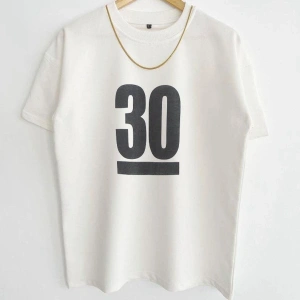 Erkek Beyaz 30 Baskılı Oversize Bisiklet Yaka Kısa Kollu T-shirt