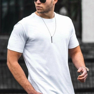 Erkek Beyaz Basic Licralı Slimfit T-shirt
