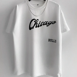 Erkek Beyaz Bulls Baskılı Oversize Bisiklet Yaka T-shirt