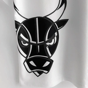 Erkek Beyaz Bulls Baskılı Oversize Bisiklet Yaka T-shirt