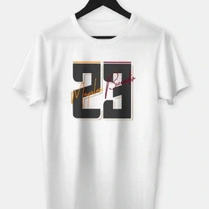 Erkek Beyaz Grande 23 Baskılı Oversize Bisiklet Yaka Tshirt