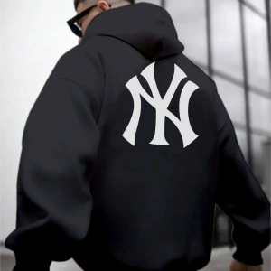 Erkek Beyaz Ön Arka NY Baskılı Kapüşonlu Sweatshirt onarkanysweatshirt
