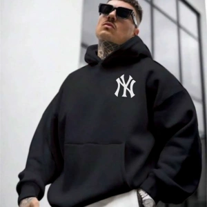 Erkek Beyaz Ön Arka NY Baskılı Kapüşonlu Sweatshirt onarkanysweatshirt
