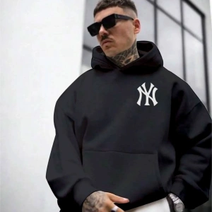 Erkek Beyaz Ön Arka NY Baskılı Kapüşonlu Sweatshirt onarkanysweatshirt