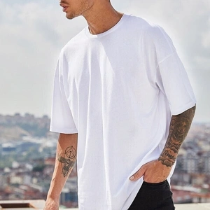 Erkek Beyaz Regular Fit Kısa Kollu Bol Kesim Pamuklu Bisiklet