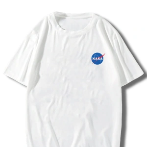 Erkek Beyaz T-shirt Nasa Logo Baskılı Oversize Tişört