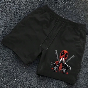 Erkek Bol Deadpool Gun & Smoke Baskılı Günlük Spor Şortları, Yaz