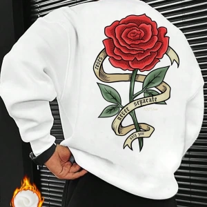 Erkek Bol Kesim Çiçek Baskılı Termal Astarlı Sweatshirt