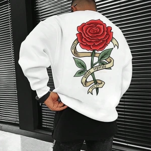 Erkek Bol Kesim Çiçek Baskılı Termal Astarlı Sweatshirt