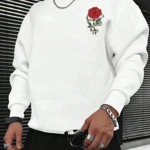 Erkek Bol Kesim Çiçek Baskılı Termal Astarlı Sweatshirt