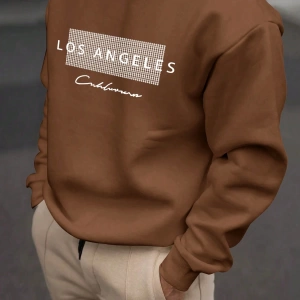 Erkek Bol Kesim Geometrik Baskılı Yuvarlak Yaka Günlük Sweatshirt, İlkbahar ve Sonbahar
