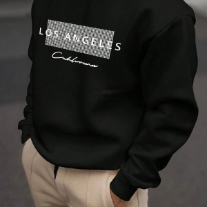 Erkek Bol Kesim Geometrik Baskılı Yuvarlak Yaka Günlük Sweatshirt, İlkbahar ve Sonbahar
