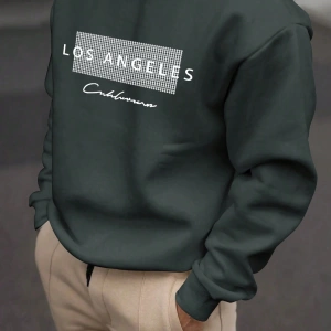 Erkek Bol Kesim Geometrik Baskılı Yuvarlak Yaka Günlük Sweatshirt, İlkbahar ve Sonbahar