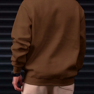Erkek Bol Kesim Geometrik Baskılı Yuvarlak Yaka Günlük Sweatshirt, İlkbahar ve Sonbahar