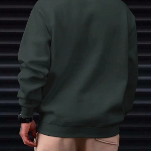 Erkek Bol Kesim Geometrik Baskılı Yuvarlak Yaka Günlük Sweatshirt, İlkbahar ve Sonbahar