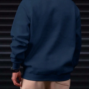 Erkek Bol Kesim Geometrik Baskılı Yuvarlak Yaka Günlük Sweatshirt, İlkbahar ve Sonbahar