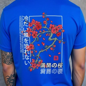 Erkek Bol Kesim Kısa Kollu Tişört Sırtı Çiçek Grafik Baskılı, Japon Tarzı, Dı