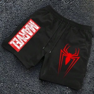 Erkek Bol Kesim Marvel Spider-Man Logo Baskılı Günlük Spor Şort, Yaz