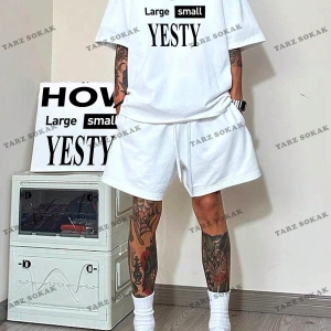 Erkek Bol Kesim Rahat Tişört Ve Şort Takım Harfli Baskılı