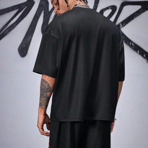 Erkek Bol Örgü Kısa Kollu Yuvarlak Yaka Tişört, Minimalist Moda Günlük Gi