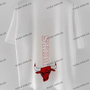 Erkek Bulls Oversize Baskılı Pamuklu Bisiklet Yaka Kısa Kollu