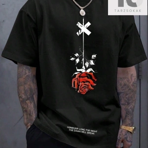 Erkek Büyük Beden Çiçek Desenli Düşük Omuz Kollu Tişört