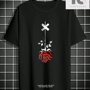 Erkek Büyük Beden Çiçek Desenli Düşük Omuz Kollu Tişört