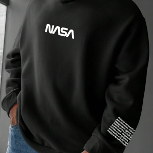 Erkek Büyük Beden Mektup Baskılı Kapüşonlu Sweatshirt, Moda Uzun Kollu Kapüşo