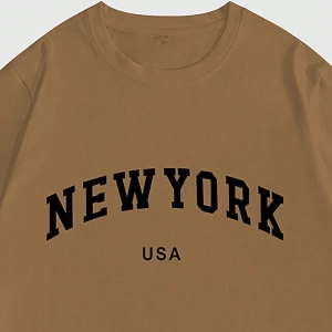Erkek Büyük Beden New York Mektup Baskılı Yuvarlak Yaka Kısa Kollu Rahat Tişö