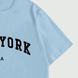 Erkek Büyük Beden New York Mektup Baskılı Yuvarlak Yaka Kısa Kollu Rahat Tişö