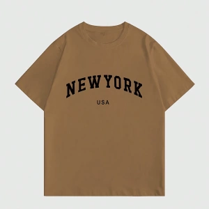 Erkek Büyük Beden New York Mektup Baskılı Yuvarlak Yaka Kısa Kollu Rahat Tişö